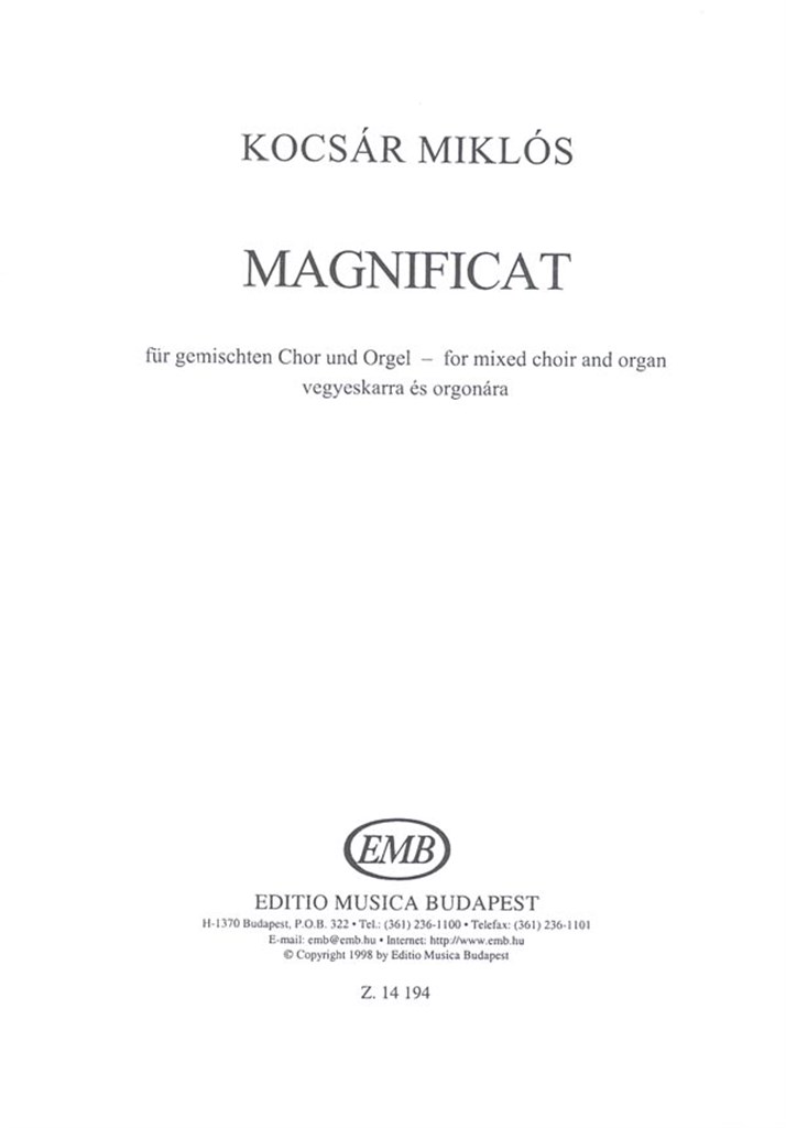 Magnificat für gemischten Chor und Orgel